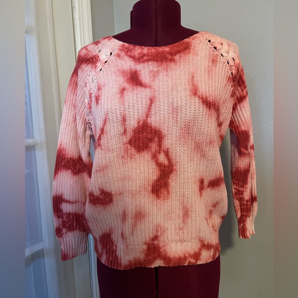 Love to be loved knit girls sweater tie die pink size 14 women’s Small